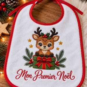 Bavoir bébé brodé Mon Premier Noël