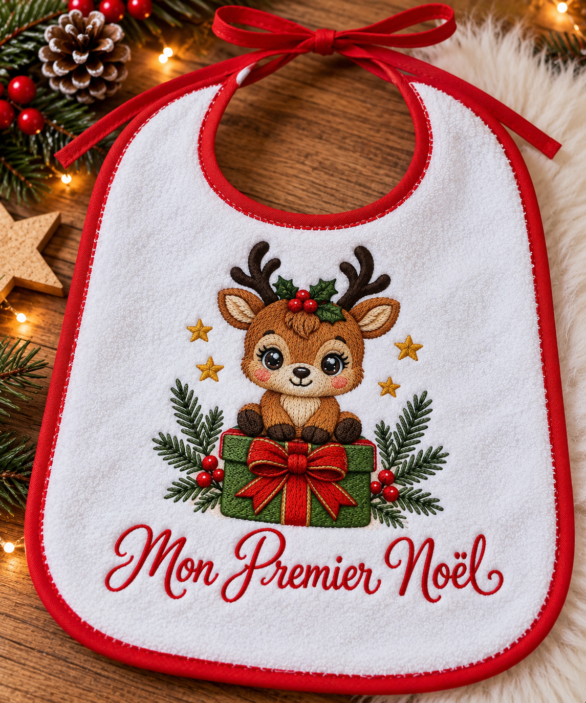 Bavoir bébé brodé Mon Premier Noël