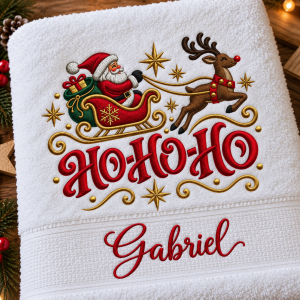 Serviette de Noël personnalisée avec prénom brodé